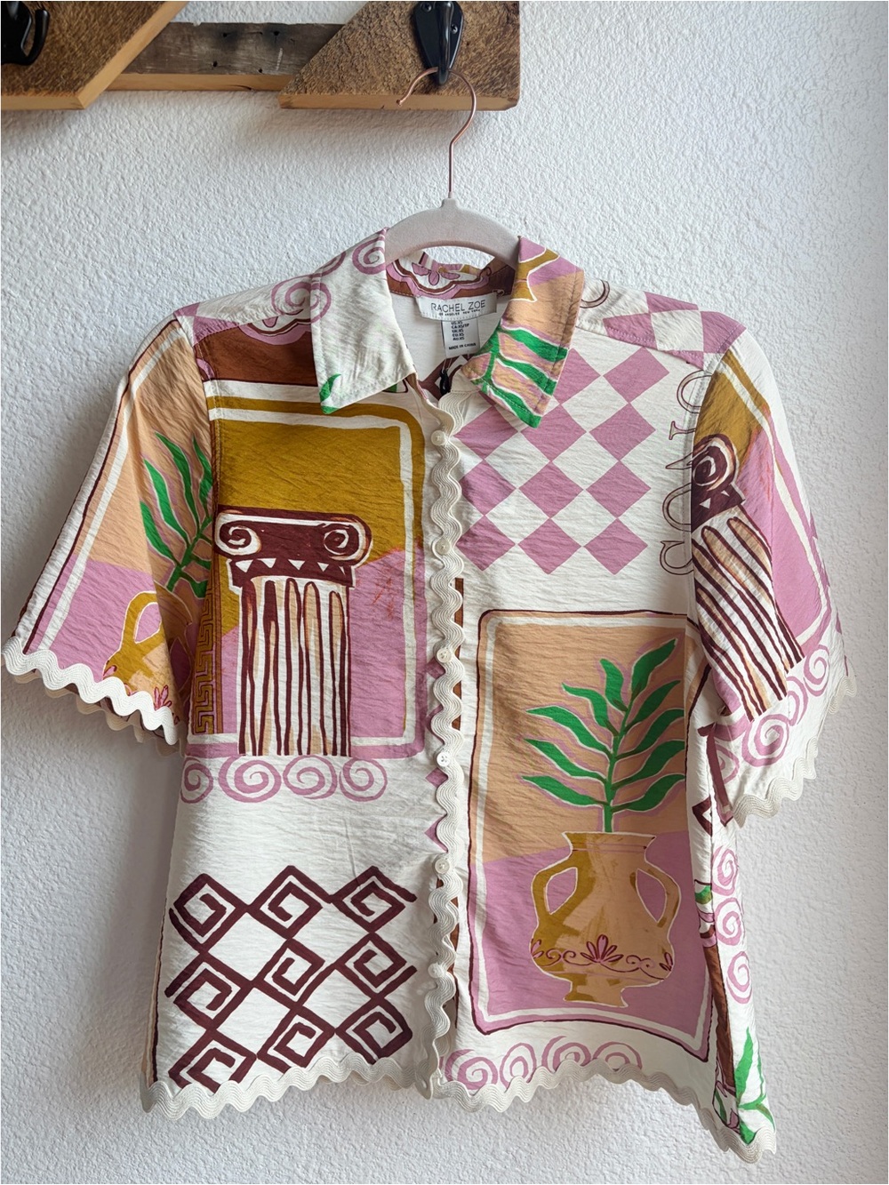 Rachel Zoe Patchwork Scalloped Blouse XS